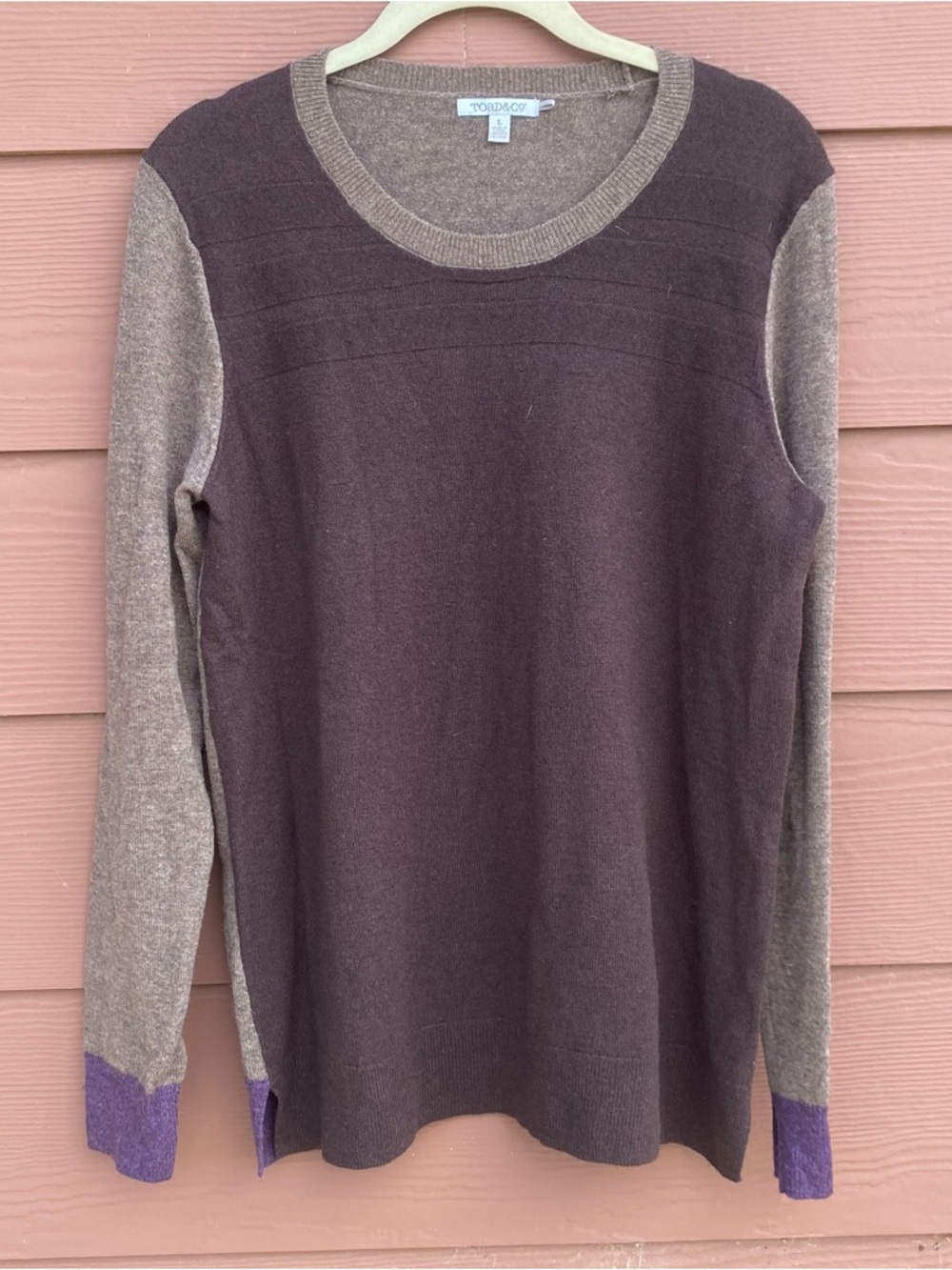 Toad&Co 100% Lambswool Purple Brown Round Scoop Neck Pullover Sweater Size Large